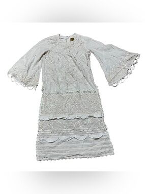 Sana Safinaz Tunic Top Long White Pink Bell Sleeves Sparkly Embellished Size XS